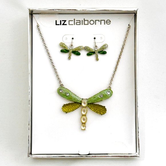 Liz Claiborne Enameled Dragonfly Neckace/Earrings Set - NOS - Picture 1 of 12